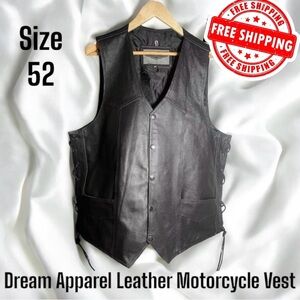 Dream Apparel EUC Black Leather Motorcycle Vest SZ 52 (52" chest) FREE SHIPPING